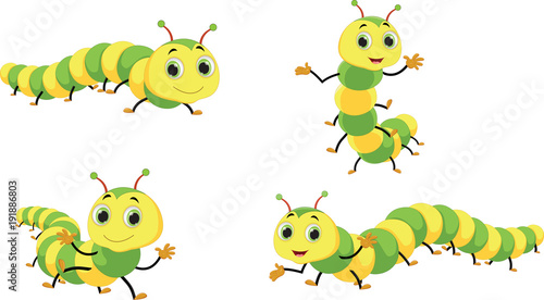 Cute caterpillar cartoon set