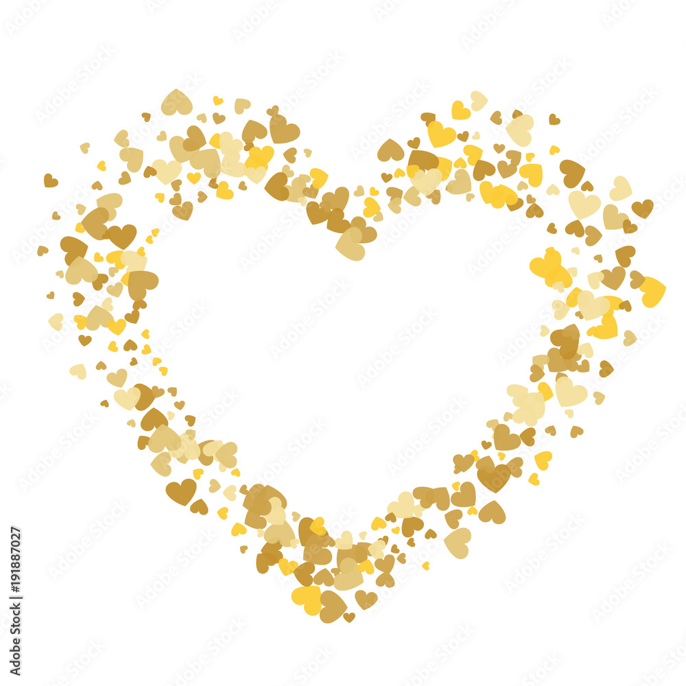 Heart shape vector gold confetti splash with white heart frame inside Heart shape vector gold confetti splash with white heart frame inside