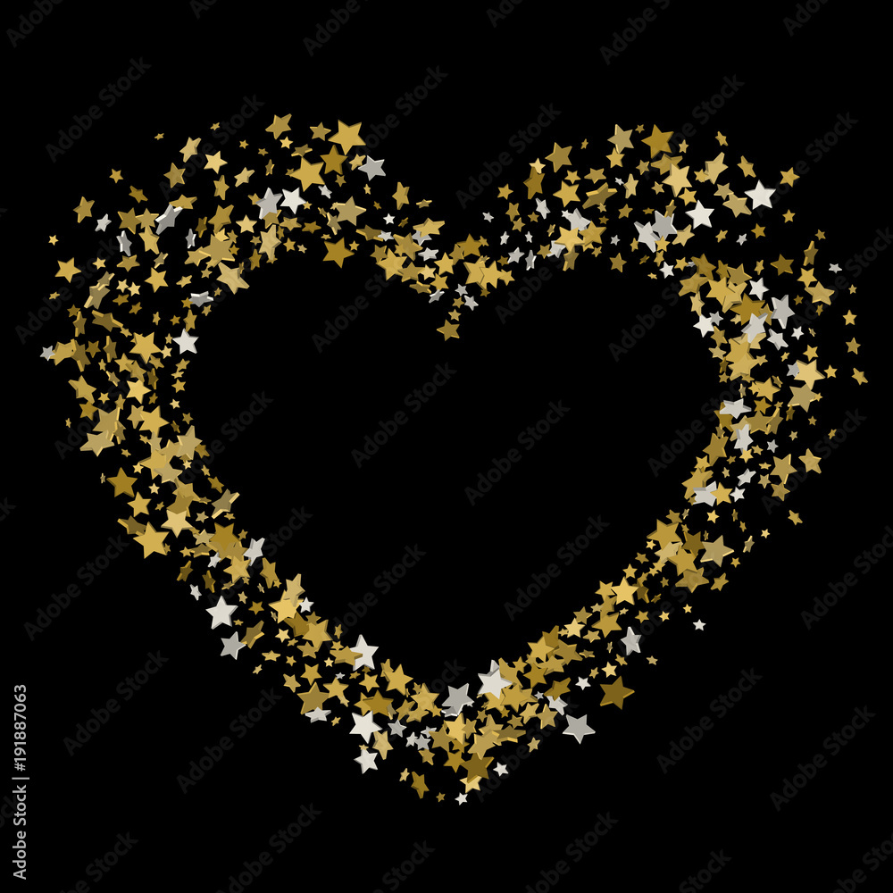 Heart of gold glittering star dust. Love concept.