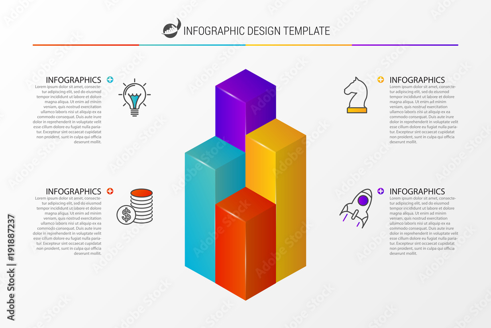 3D column chart. Infographic design template. Vector 3D column chart. Infographic design template. Vector