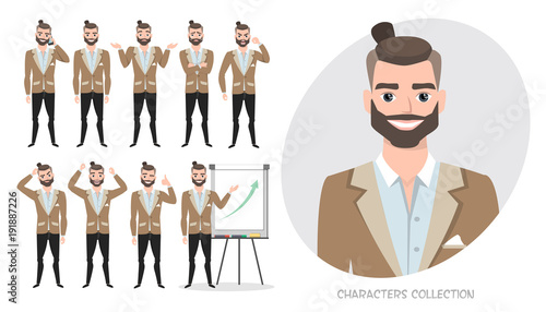 Set of emotions for asian business man.