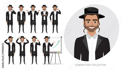 Set of emotions for jew business man.