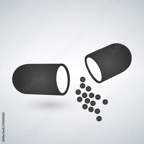 capsule icon, Painkillers, antibiotics, vitamins, amino acids, minerals, bio active additive, sports nutrition. Icons of medicament. Medical illustration on white background.