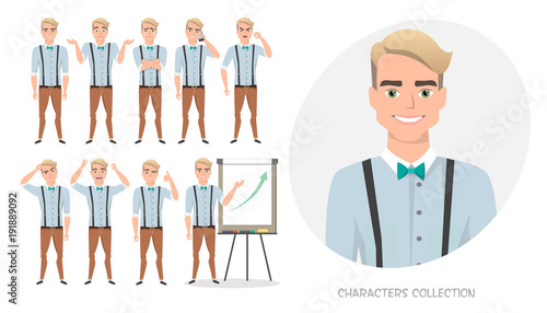 Set of emotions for business man.