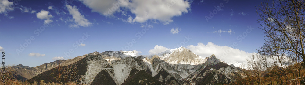 White marble quarries in Alpes Apuanes landscape, view from Carrara (Italy)