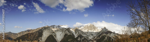 White marble quarries in Alpes Apuanes landscape, view from Carrara (Italy)