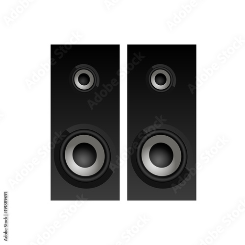 Realistic black loudspeakers Top view. Speakers icon. Vector