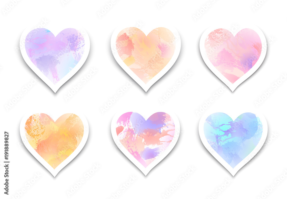 Set of  paint  hearts with splashes and drops  for Valentine's Day or weddings