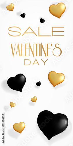  Valentines Day Sale banner. Abstract background with hearts orn