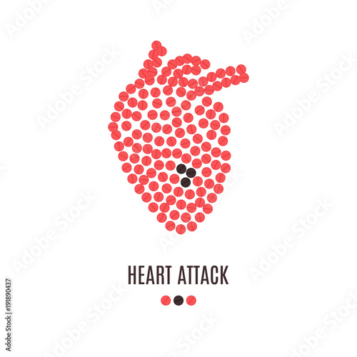 Heart attack awareness poster with heart made of red pills on white background. Medical solidarity concept. Human body organ anatomy icon.Vector illustration.
