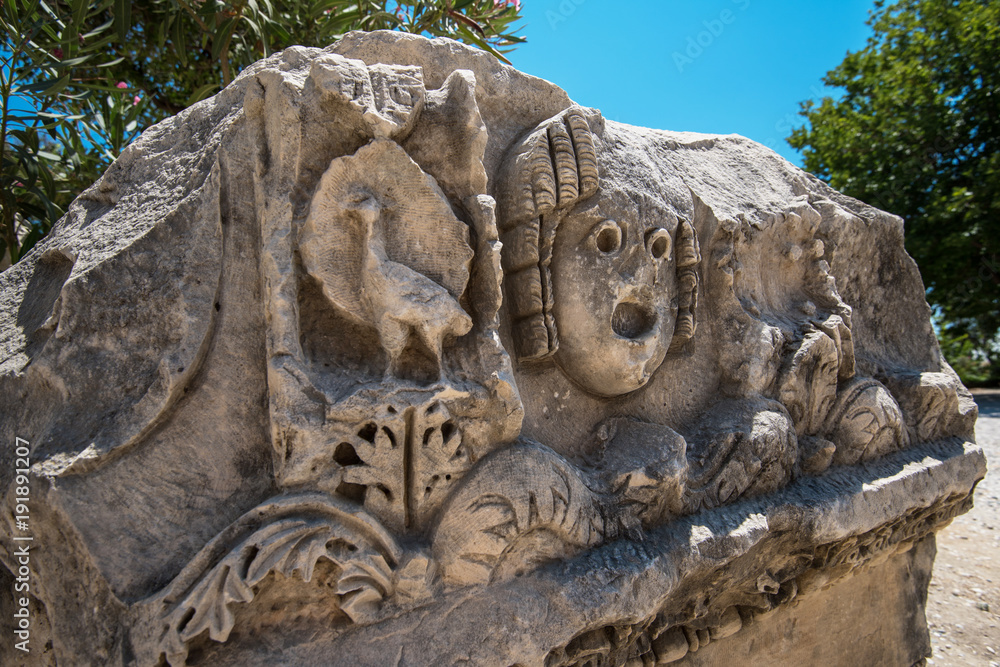 Obraz premium Photo of ancient theatre in Myra ancient city of Antalya in Turkey.