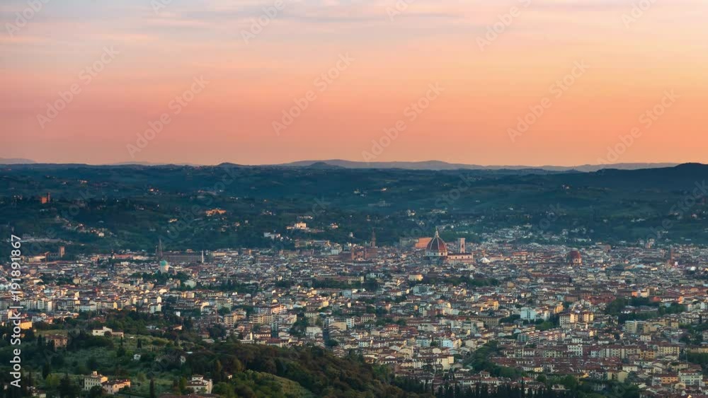 florence city seen from distance timelapse from sunset to night view from above florence city seen from distance timelapse from sunset to night view from above