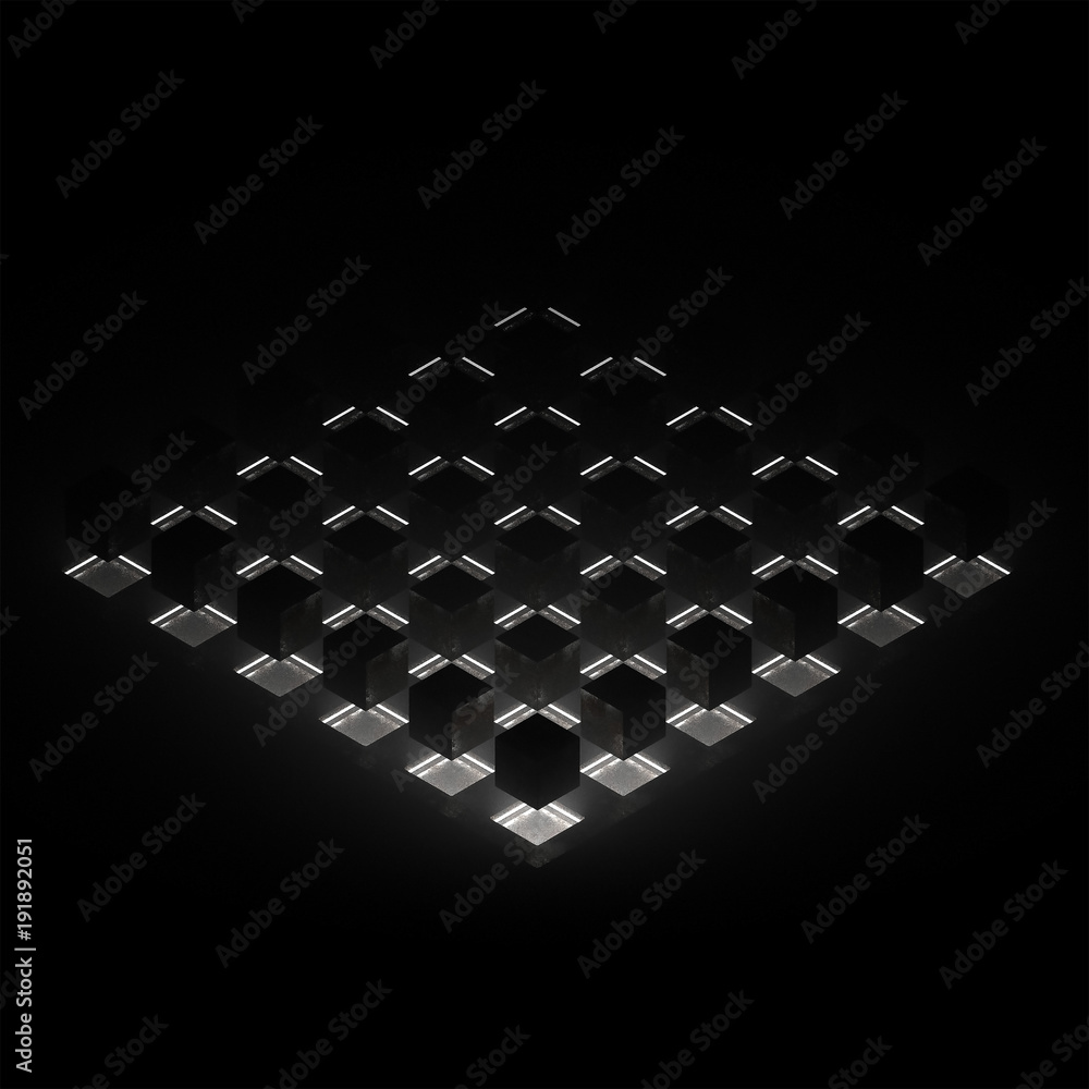 Futuristic black background with 3d cubes and squares. Abstract ...