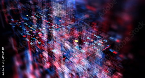 Block chain network/Blockchain network concept , Distributed register technology , Block chain text and computer connection with colored background