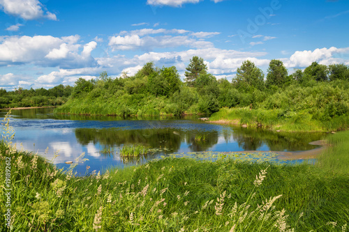 Fototapeta Naklejka Na Ścianę i Meble -  Beautiful summer rural landscape with a river