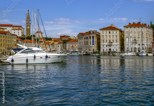 Slovenia marina of Portoroz a small town and its marina  located  in the Adriatic.  Europe. Summer vacation. Relaxation Concept.  photo