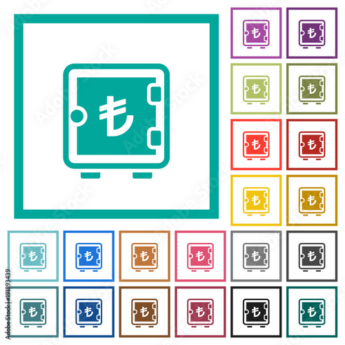 Turkish Lira strong box flat color icons with quadrant frames