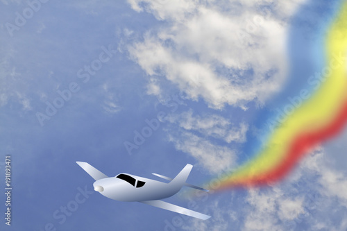Colorful rainbow on the sky after jet