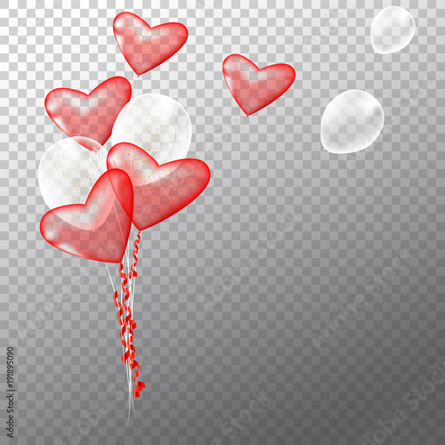 Hearts shape balloons on a trasparent background