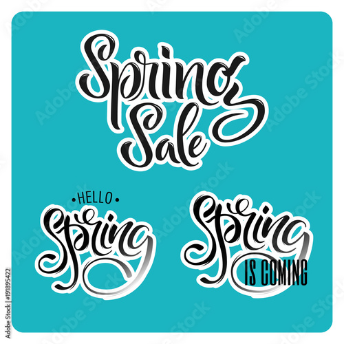 Lettering of brush Hello Spring and Spring Sale you can use in yuor disign, print posters, cards and promotional items