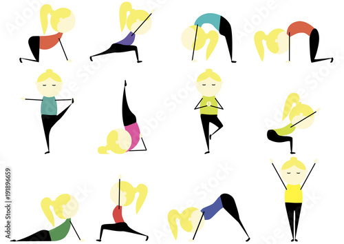 Illustration of woman doing stretches and exercises