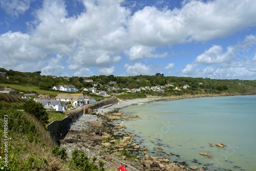 Early summer afternoon sunshine on old fashioned Coverack village in the Lizard Peninsula, Cornwall, UK photo