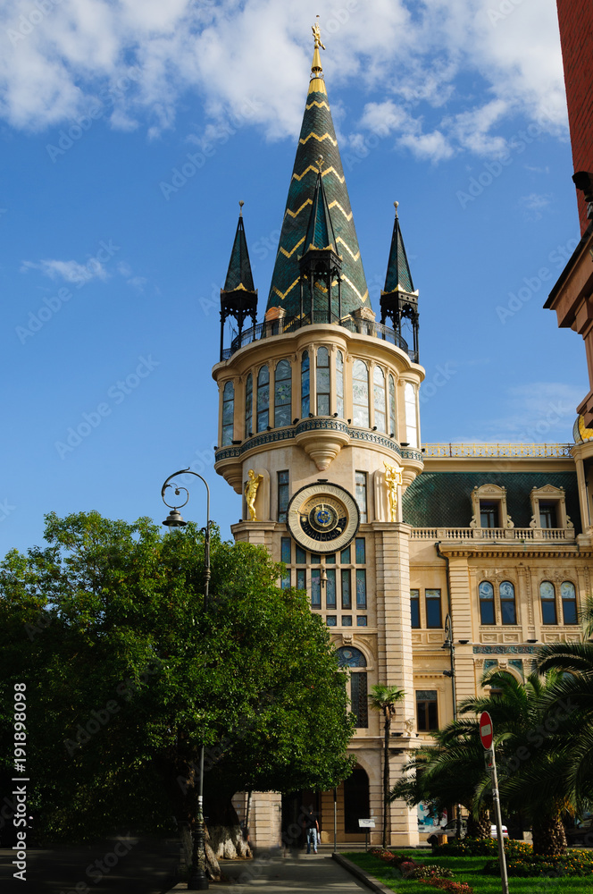 Beautiful building with astronomical clock in Batumi 