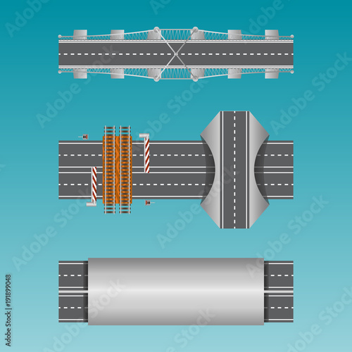 Vector illustration of roads with railway, bridge and autobahn