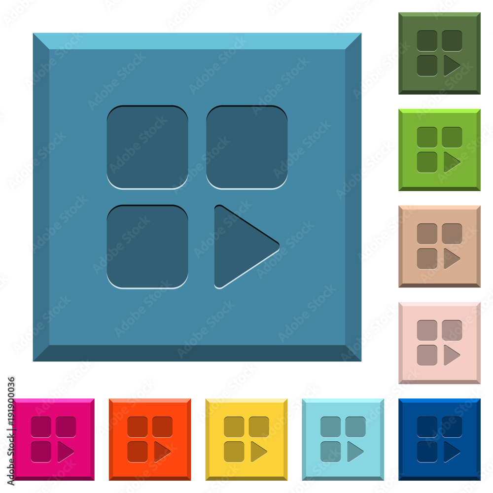 Component play engraved icons on edged square buttons Component play engraved icons on edged square buttons