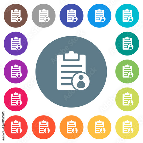 Note owner flat white icons on round color backgrounds
