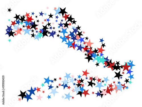 American Patriotic Deign, Vector Blue, Red, White Stars Confetti. Labor, Independence, Memorial Day, 4th of July Election Frame. American Patriotic Design, UK, Australia Freedom Falling Stars Texture.