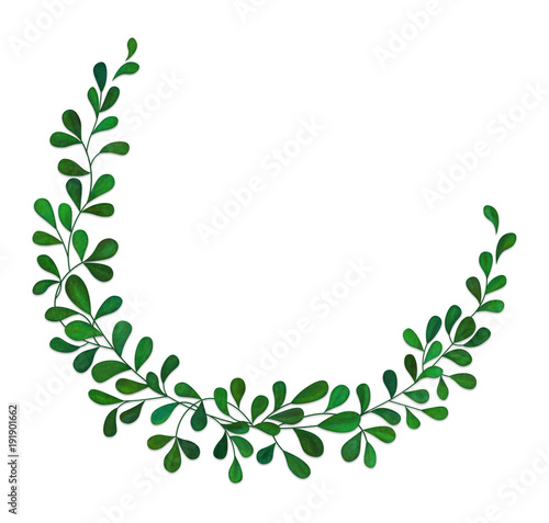 Illustrated green wreath with leaves on white background