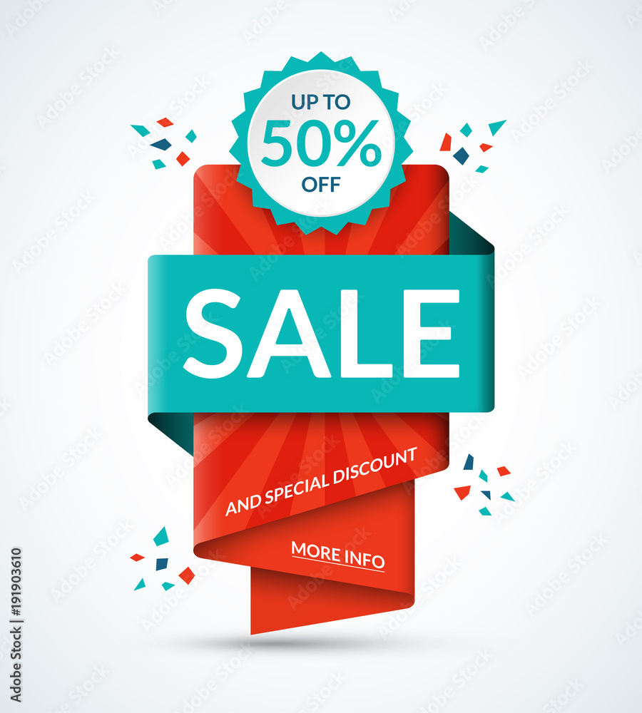 50 percent off sale banner template. Shopping half price discount