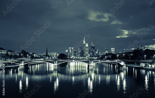 Frankfurt Skyline at night (blue split toning)