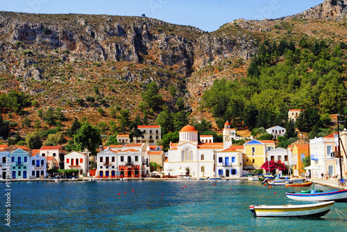 View of the harbour of the town of Kastellorizo, Kastellorizo island, Dodecanese islands, Greece. photo