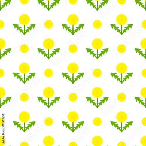 Fototapeta Naklejka Na Ścianę i Meble -  Vector illustration of dandelion. Taraxacum Officinale herb flower seamless pattern on white.