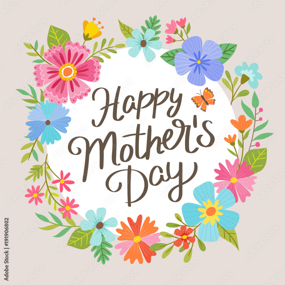 Mother's Day greeting card with a beautiful wreath design.