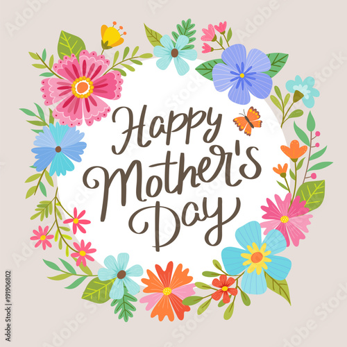 Mother's Day greeting card with a beautiful wreath design.