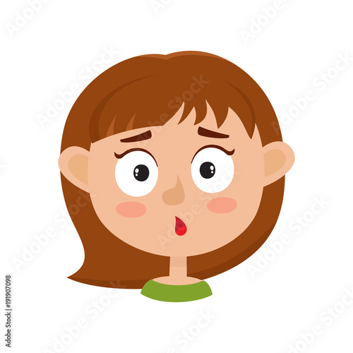 Little girl surprised face expression, cartoon vector illustrations