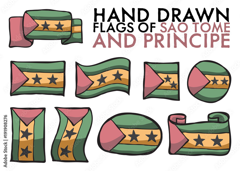 Set of Sao Tome And Principe Hand Drawn / Doodled National Flags. High-Quality Vector Illustration. Grouped, Ready To Use! Set of Sao Tome And Principe Hand Drawn / Doodled National Flags. High-Quality Vector Illustration. Grouped, Ready To Use!