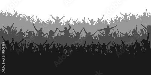 Applause sports fans. Cheering crowd people concert, party. Isolated background silhouette vector. Banner, poster