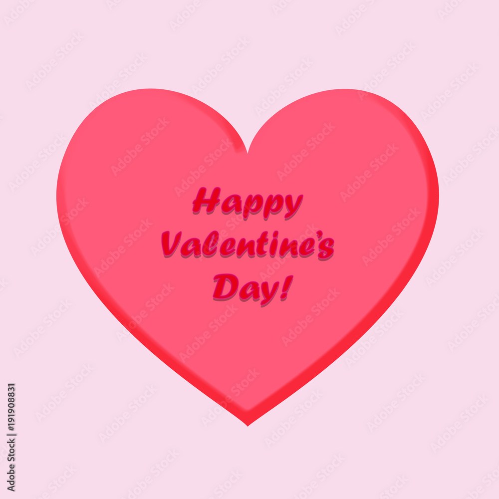 Pink heart illustration with Happy Valentine's Day red text inside