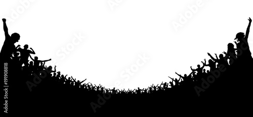 Crowd of people applauded silhouette. Cheerful clapping party. Soccer background stadium. Sports fans. Fans at the concert. Applause audience
