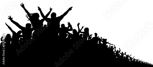 Crowd of people, vector silhouette background. Concert, party, sport, fans, cheerful, applause