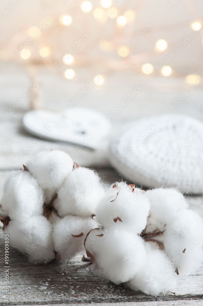 Cotton flower, lights and heart Cotton flower, lights and heart