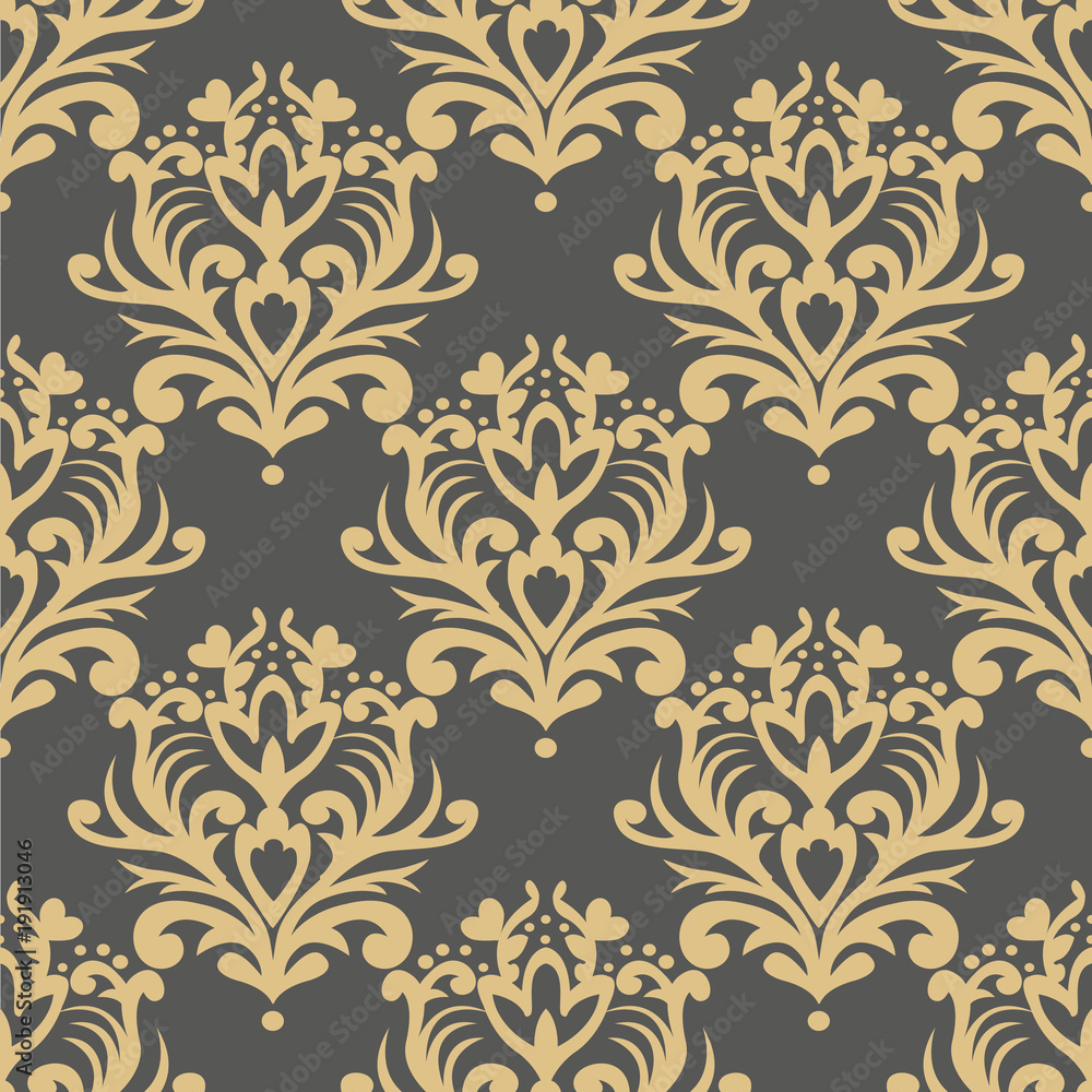 Vector seamless floral damask pattern. Rich ornament, old Damascus style. Royal victorian seamless pattern for wallpapers, textile, wrapping, wedding invitation. Vector seamless floral damask pattern. Rich ornament, old Damascus style. Royal victorian seamless pattern for wallpapers, textile, wrapping, wedding invitation.