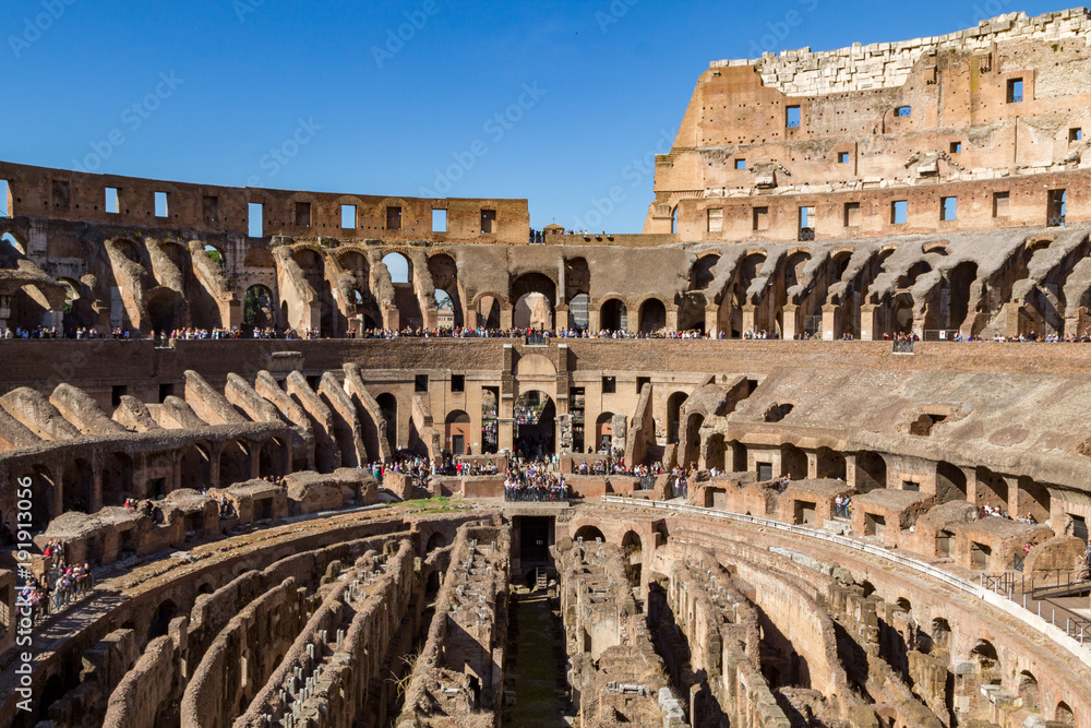 Inside the impressive historical Colosseum in Rome.
