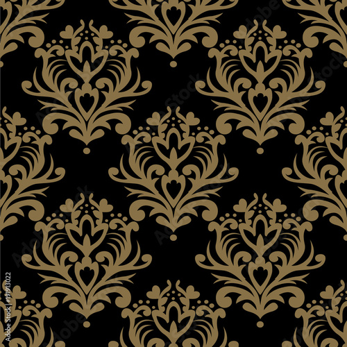 Vintage seamless pattern. Floral ornate wallpaper. Dark vector damask background with decorative ornaments and flowers in Baroque style. Luxury endless texture.