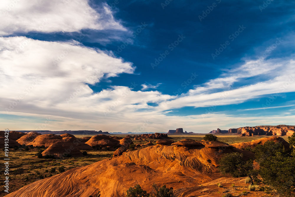 The Mystery Valley in the Monument Valley Navajo Tribal Park before sunset, Arizona.