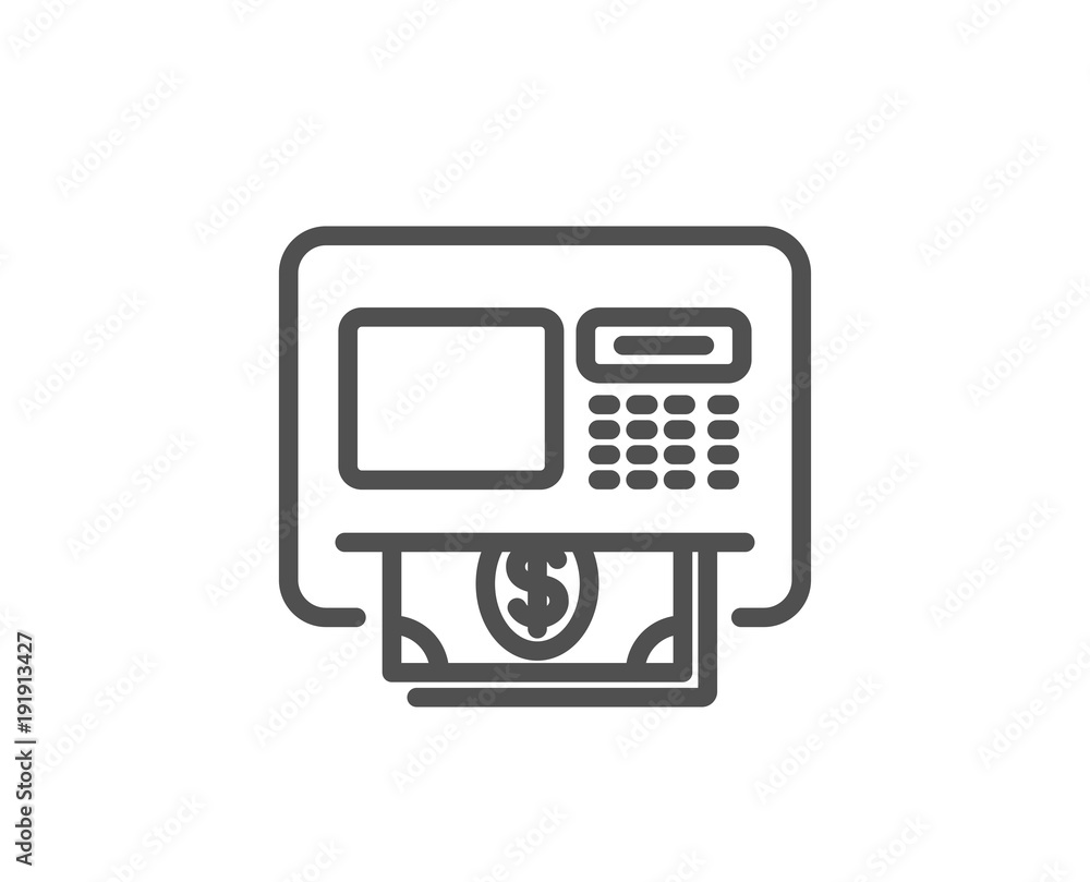 ATM line icon. Money withdraw sign. Payment machine symbol. Quality design element. Editable stroke. Vector ATM line icon. Money withdraw sign. Payment machine symbol. Quality design element. Editable stroke. Vector